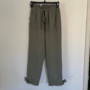Womens Paperbag Waist Tie Dress Pants Green size S